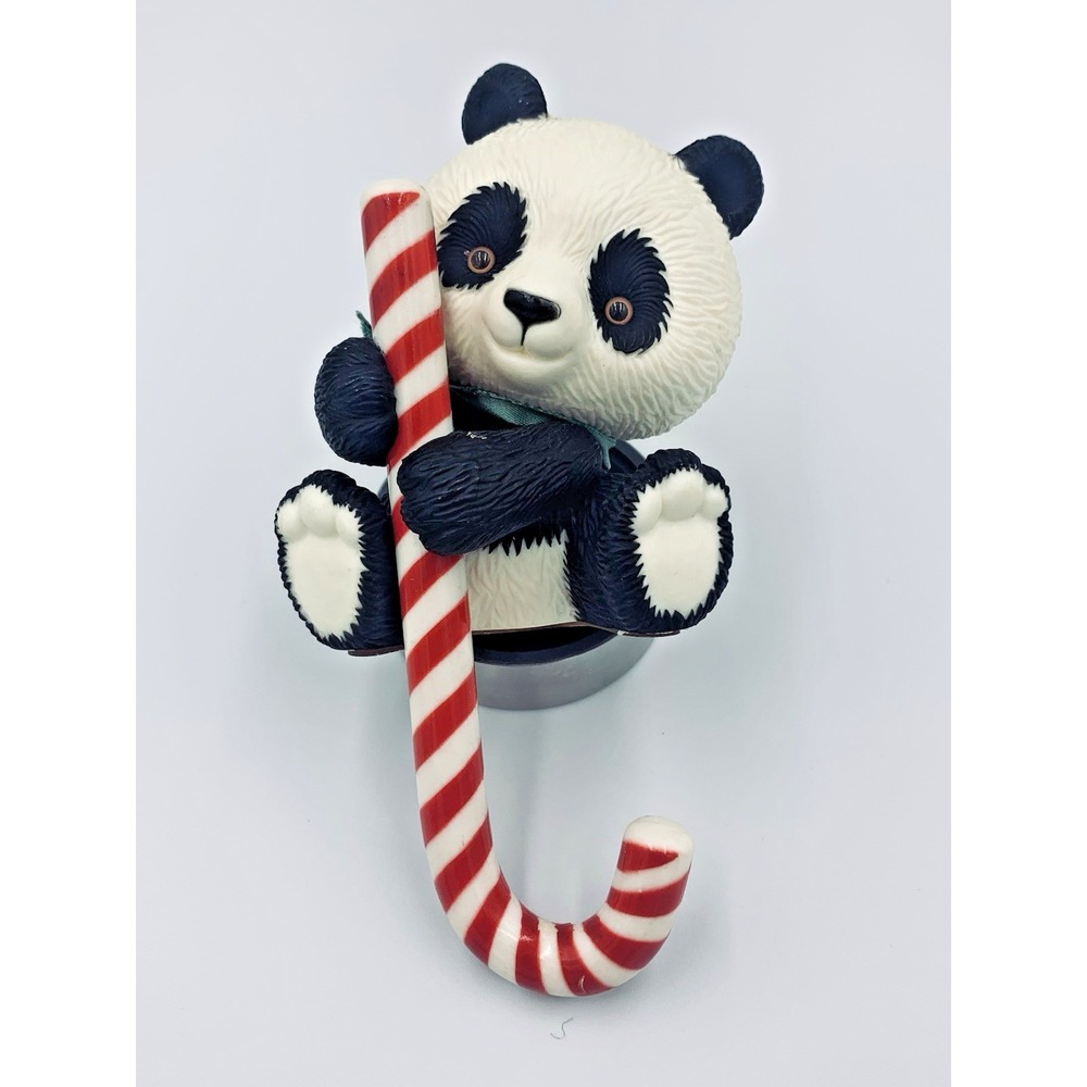 VTG 1980s Hallmark Panda Bear Candy Cane Christmas Stocking Hanger Holder In Box